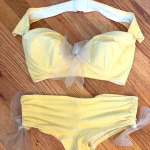 Trashy lingerie yellow polka dot bikini